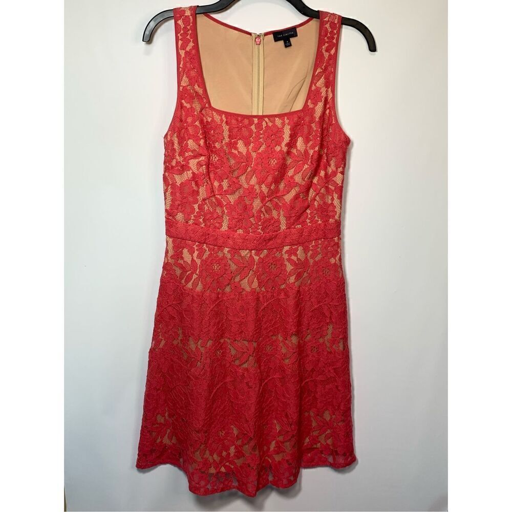 The Limited Women's Square Neck Sleeveless Lace Floral A-Line Dress Red Size 4